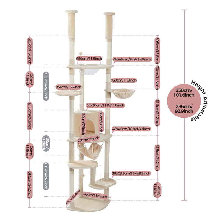Tour féline souveraine – 7 niveaux, condo, hamacs & perchoir transparent