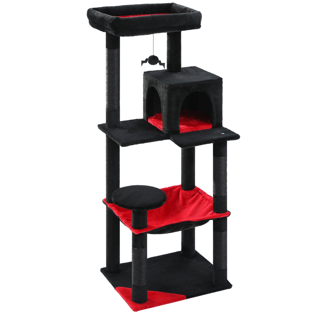 Arbre à chat design noir & rouge – Élégance sombre pour 2 à 3 félins