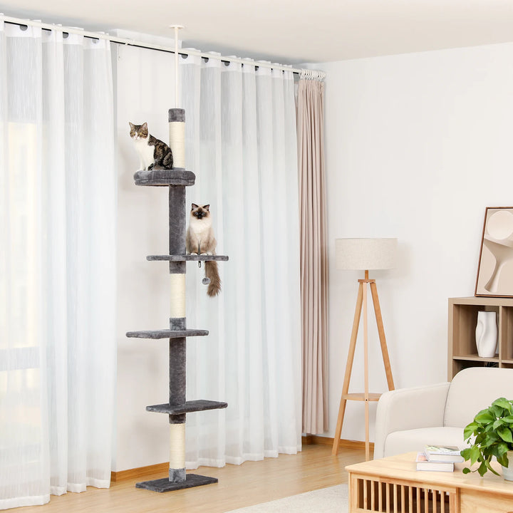 Arbre à chat réglable – 5 niveaux en hauteur, griffoirs & fixation murale