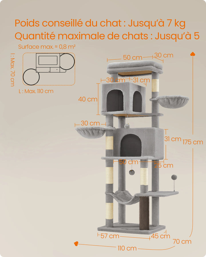 Arbre à chat 175 cm – Univers vertical pour chats épanouis