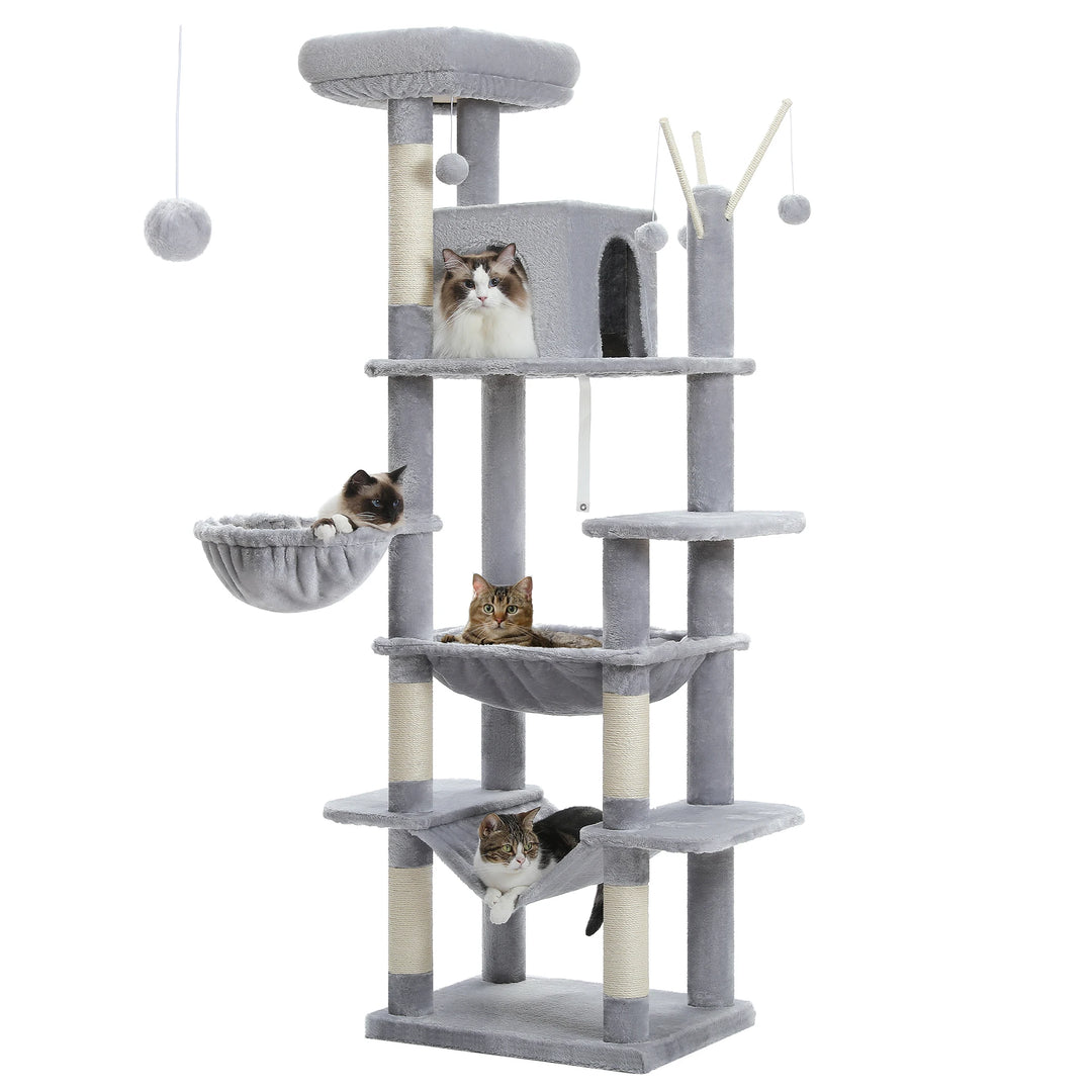 Tour féline 6 niveaux – Confort pour 4 à 6 chats, hamacs & condo XL