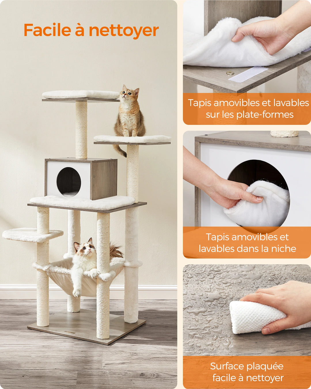 Arbre à chat 138 cm – Un havre moelleux pour chats sensibles