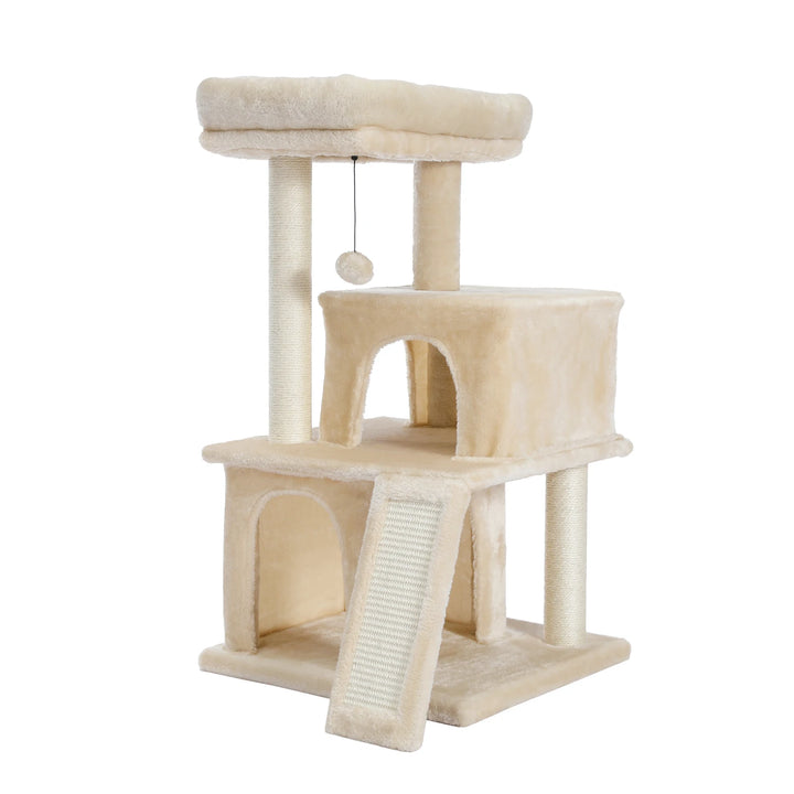 Arbre compact moderne – 2 niches, perchoir & rampe griffoir