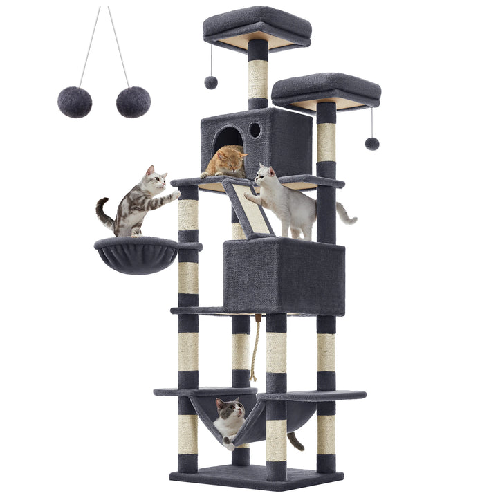 Tour à chat 206 cm – 6 chats, 5 zones de repos & griffoirs intégrés