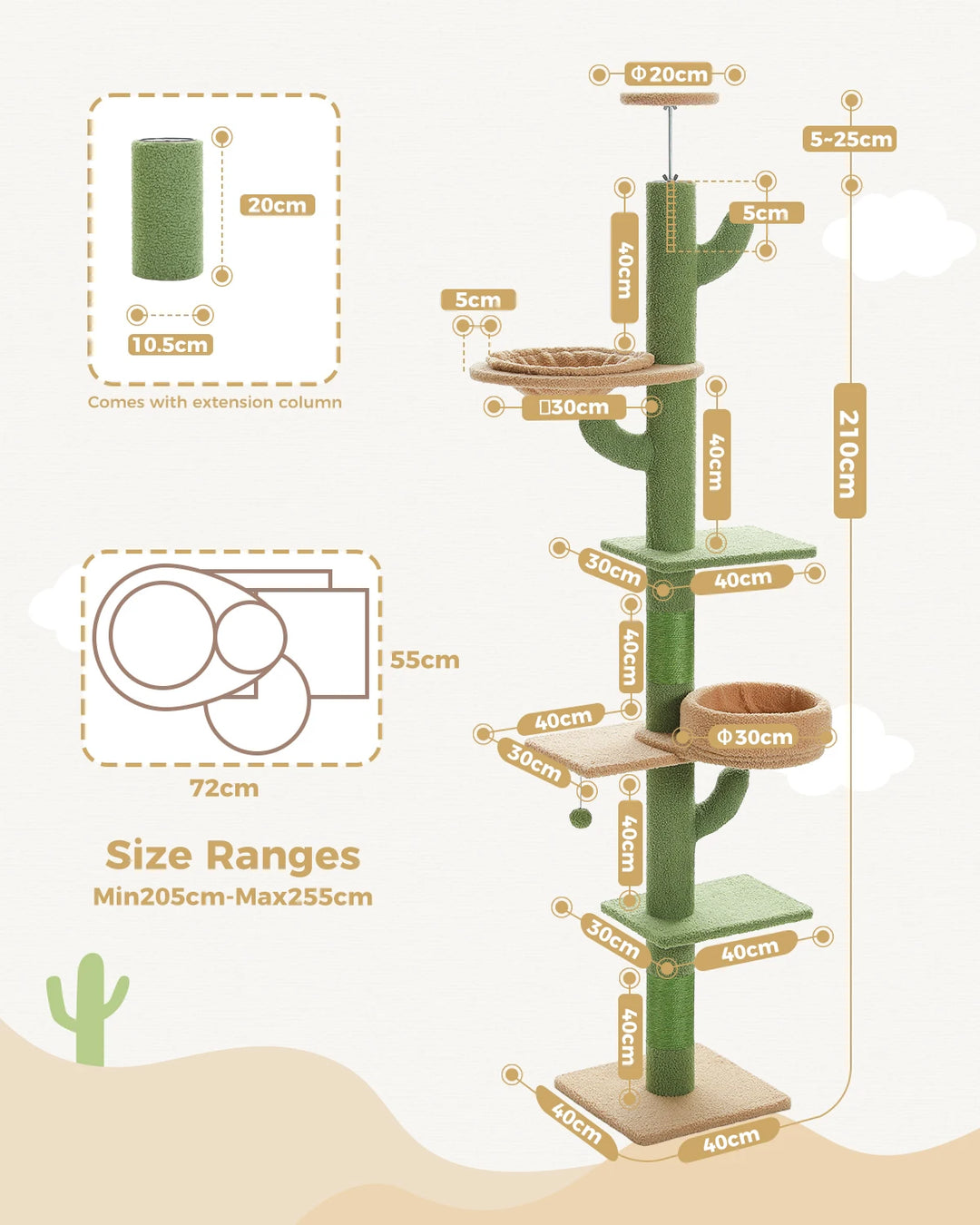 L’arbre à chat cactus – 5 niveaux, hamac & style qui décoiffe