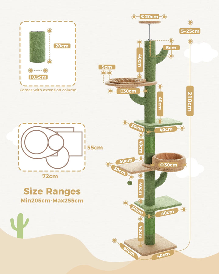 L’arbre à chat cactus – 5 niveaux, hamac & style qui décoiffe