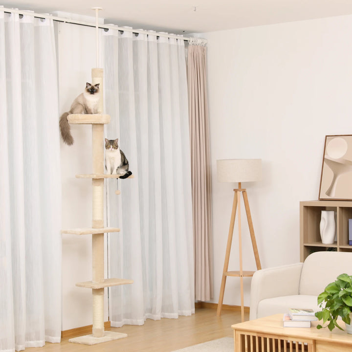 Arbre à chat réglable – 5 niveaux en hauteur, griffoirs & fixation murale