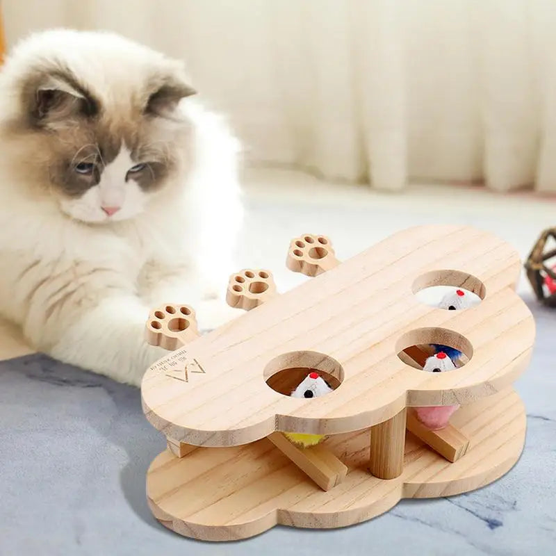 Jeu de taupe griffoir pour chat avec 3 taupes en peluche intégrées - HautePattes