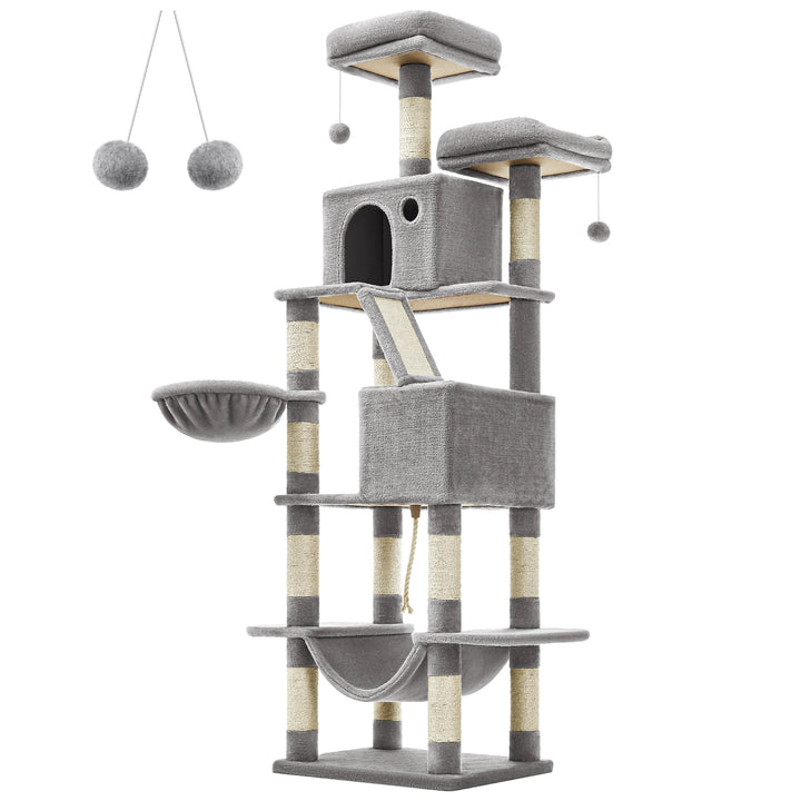 Tour à chat 206 cm – 6 chats, 5 zones de repos & griffoirs intégrés
